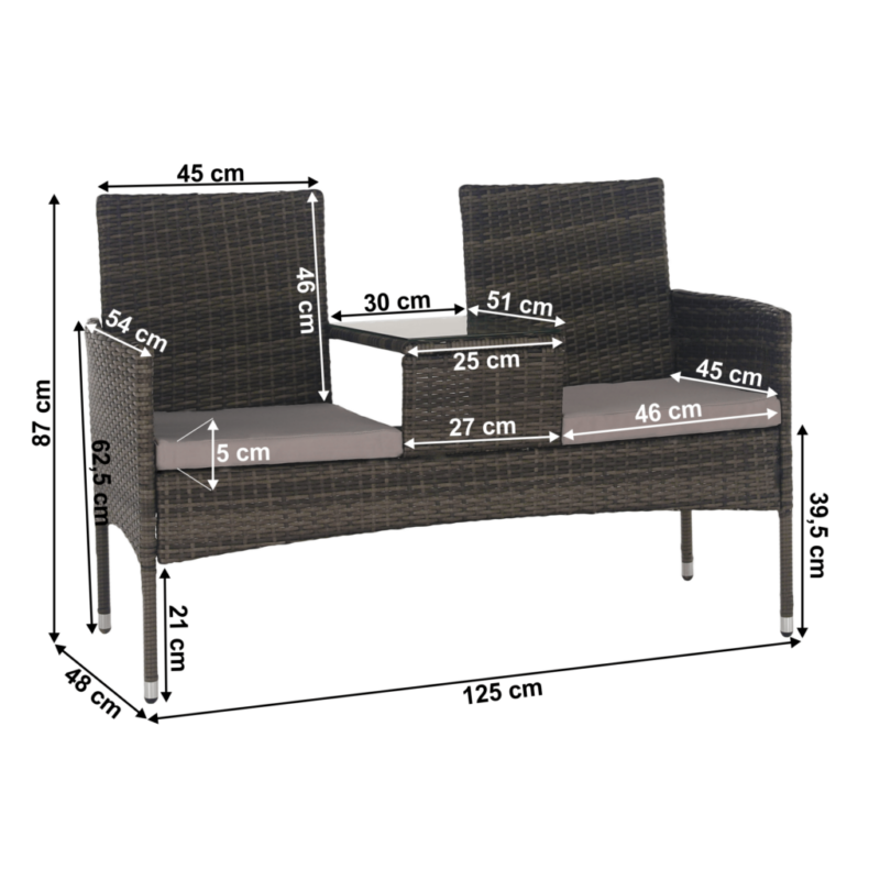 LALIT 2 üléses műrattan kerti pad, kisasztallal - Image 14