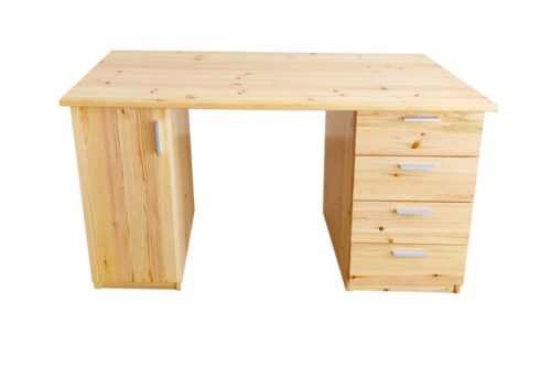 Modern fenyő íróasztal, 4 fiókos, ajtós