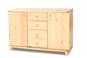 2 ajtós, 4 fiókos fenyő komód