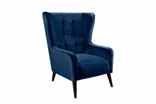 CASEY nagy méretű steppelt design fotel - sötétkék bársony