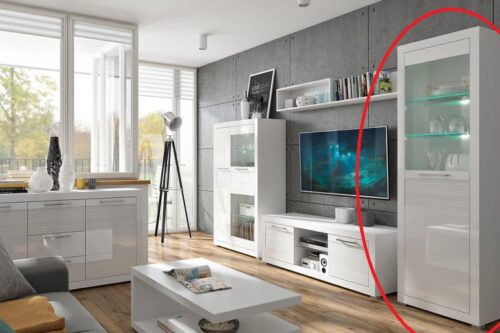 FLINN szekrény vitrinnel, üvegpolcokkal, fehér