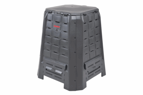 600 literes, kemény műanyag komposztáló, fekete