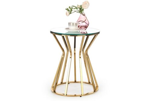 GOLD aranyszínű kis körasztal, tükrös üveglappal