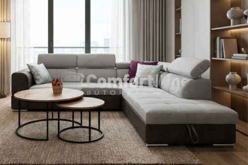 WASHINGTON "L" alakú sarokgarnitúra, nagyobb változat - ágyazható, ágyneműtartós