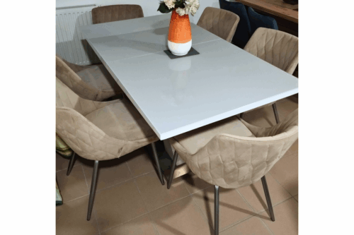 ALBERTA prémium, bézs színű steppelt étkezőszékek, fém lábbal