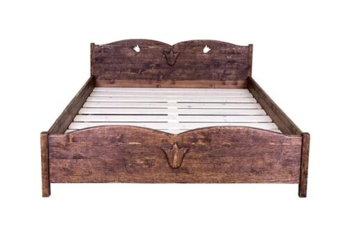 GÖCSEJ tulipános franciaágy - kézzel készült pácolt fenyőfából!