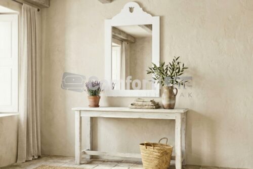 VINTAGE rusztikus fehér tükör, festett fa, tulipános motívummal