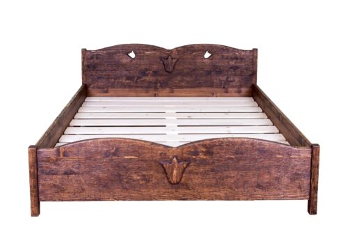 GÖCSEJ 160*200-as fix tulipános fenyő ágykeret antikolt, barna