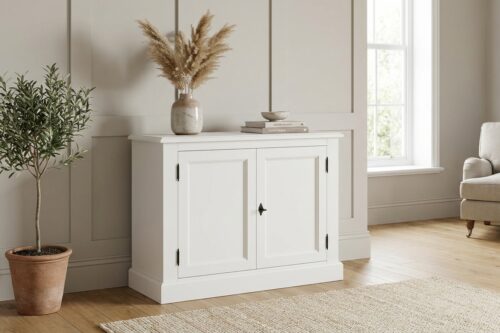 CACTUS fehér színre festett kétajtós komód, fenyőből