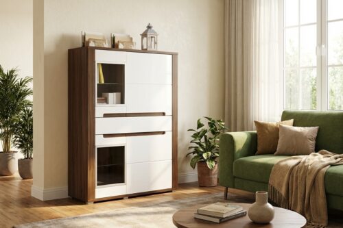 NEAPOLI 4 ajtós 1 fiókos komód, üveges szekciókkal