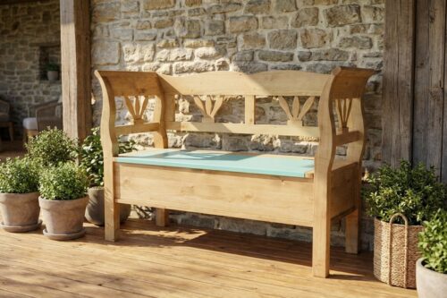 RUSTICO lóca (pad) tárolóval, fenyőfából