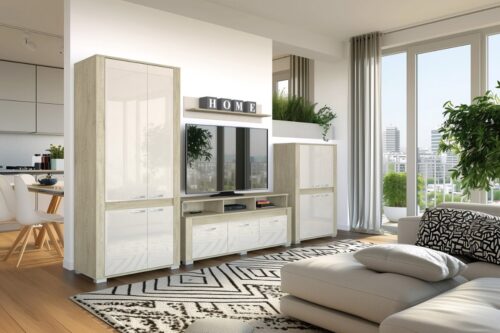 CAMPANIA elemes nappali bútorcsalád - fényes bézs vagy fényes dió frontokkal – cotta cremona korpusz, magasfényű beige vagy magasfényű Milano dió front, 18 mm laminált bútorlap, 3 mm HDF hátfallemez