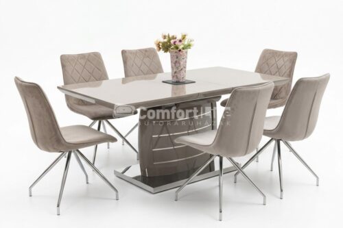TRISTANA bővíthető étkezőasztal - magasfényű cappuccino – cappuccino szín, étkezőasztal – fotó 1